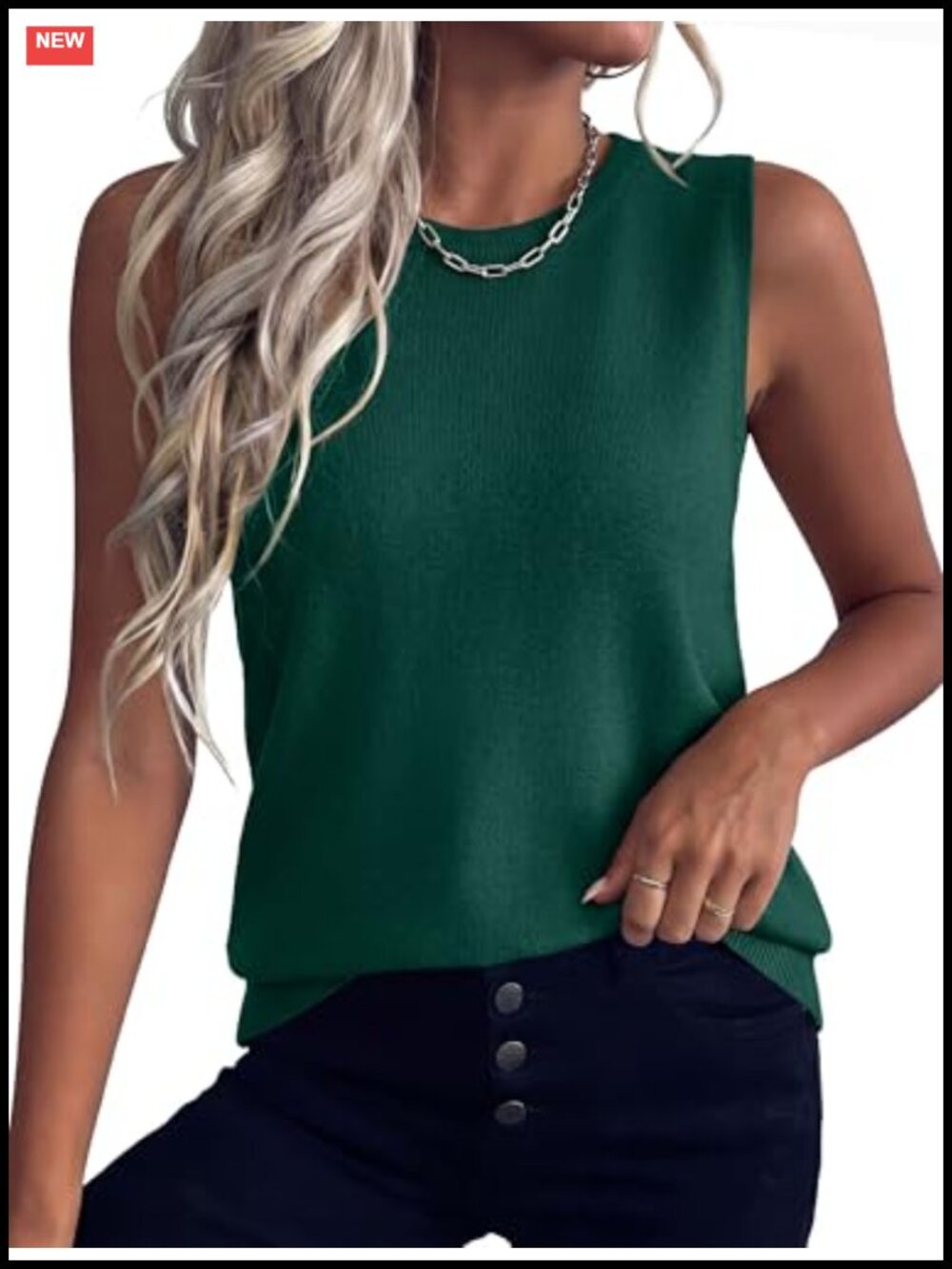 Ribbed Knit Sweater Vest Sleeveless Crewneck Tank Top for Work Business Casual